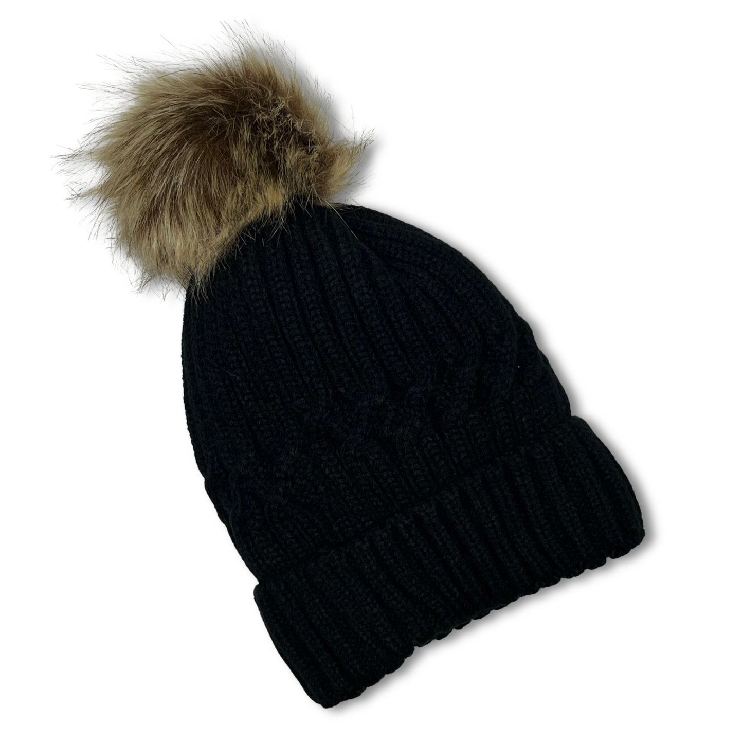 Fleece Lined Puff Beanie (BLACK)