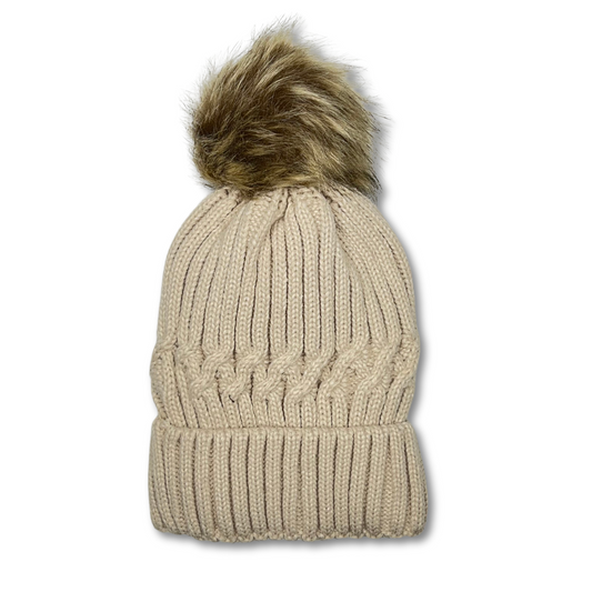 Fleece Lined Puff Beanie (BEIGE)