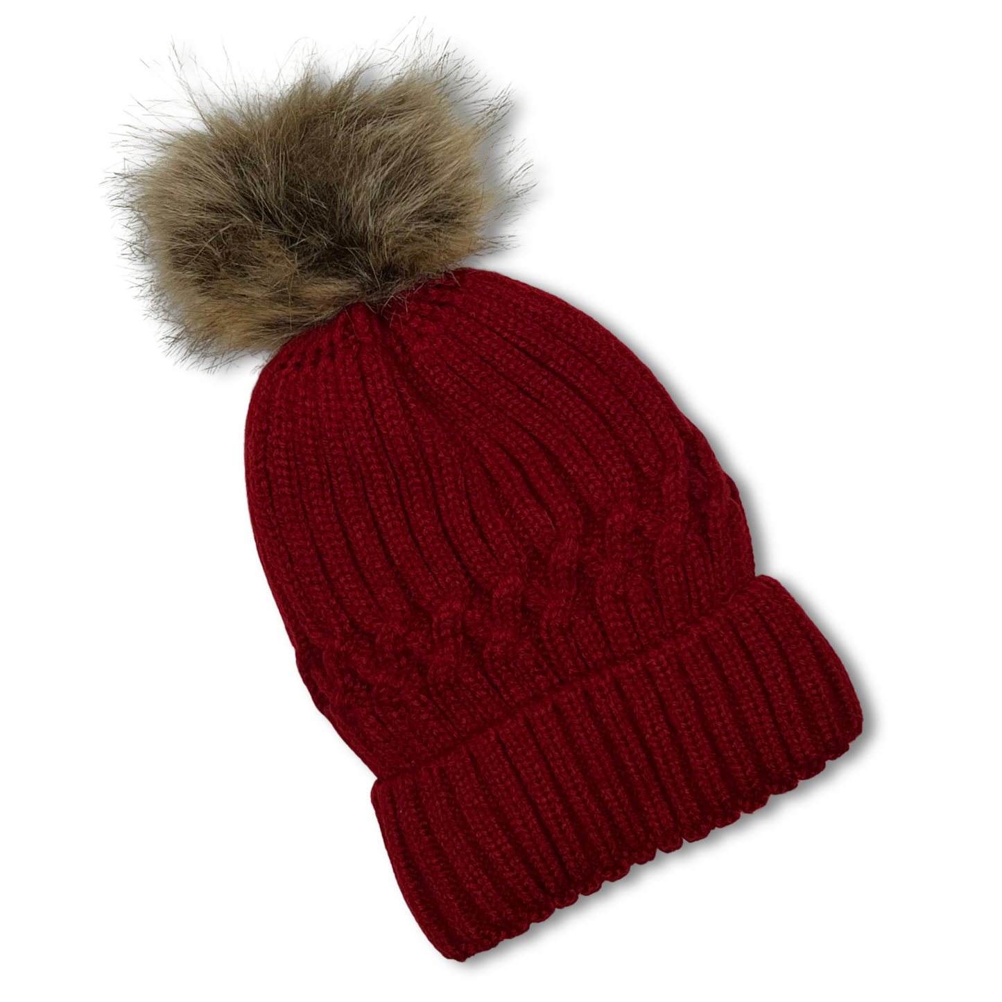 Fleece Lined Puff Beanie (RED)